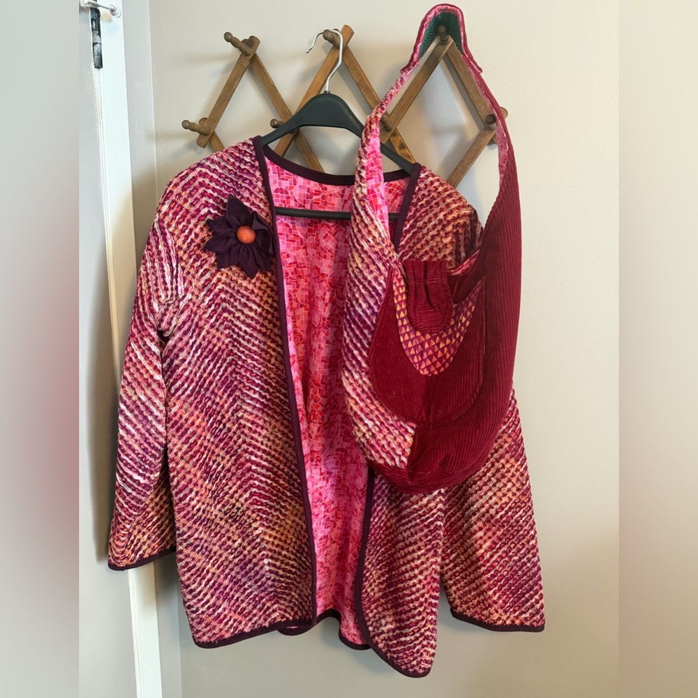 Handmade Artisan Chenille Jacket & Matching Hobo Bag Set - Boho Statement large